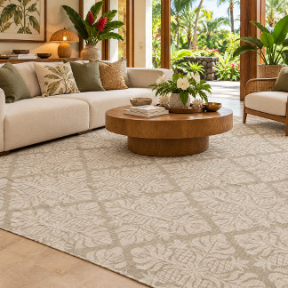 Neutral Pineapple Tropical Botanical Rug