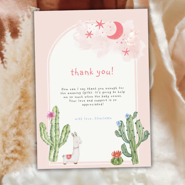 Neutral Pink Boho Arch Cactus Baby Shower Thank You Card | Zazzle