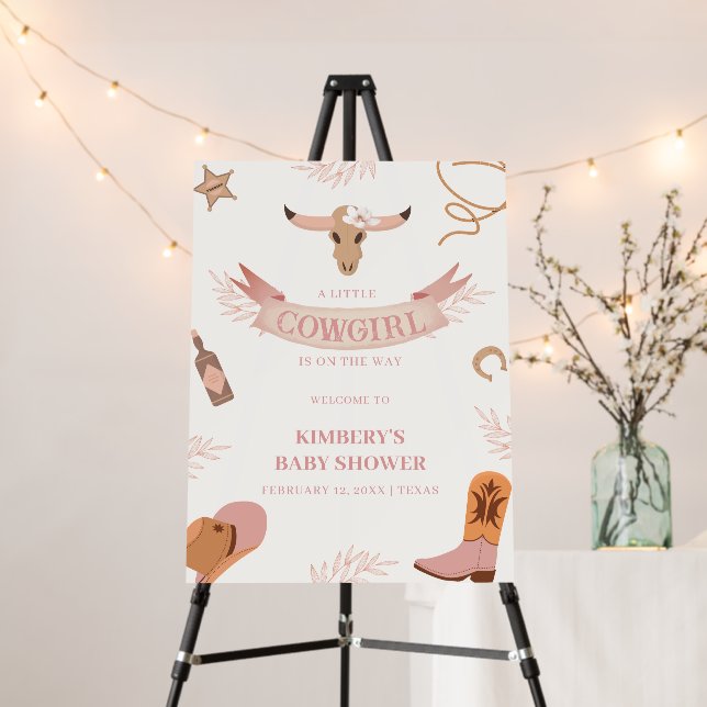 Neutral Pink Boho Cowgirl Baby Shower Welcome Sign (In Situ (Stand))