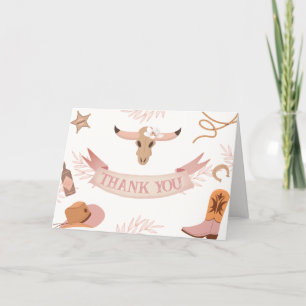 Neutral Pink Boho Wild West Cowgirl Baby Shower Letterpress Thank You Card