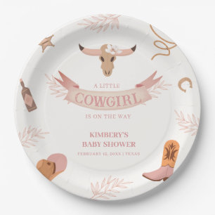 Neutral Pink Boho Wild West Cowgirl Baby Shower Paper Plates