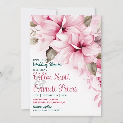 Neutral Pink Floral Wedding Greenery Watercolor Invitation