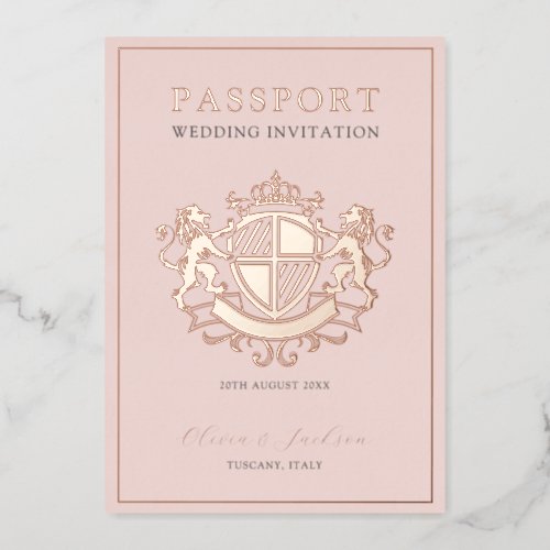 Neutral Pink  Rose Gold Chic Destination Wedding  Foil Invitation