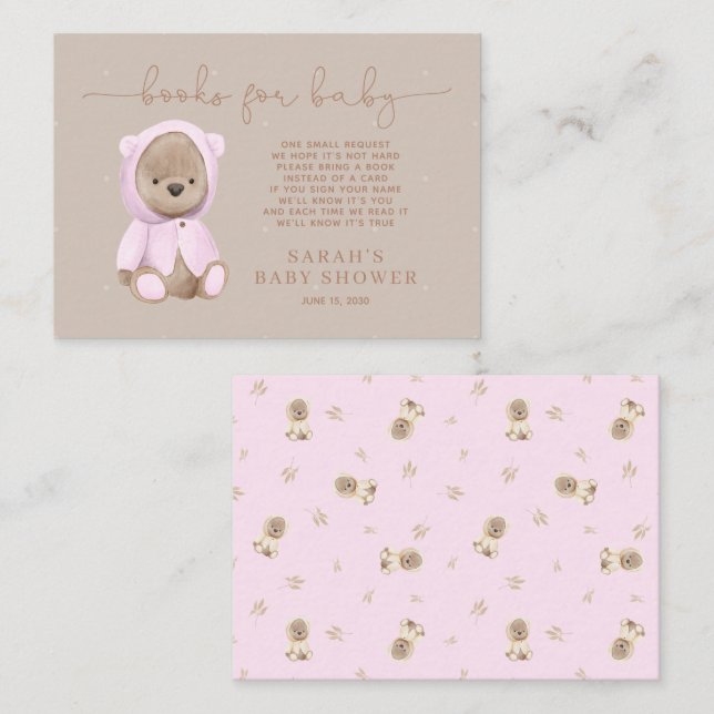 Neutral Pink Teddy Bear Baby Shower Book Request Enclosure Card (Front/Back)