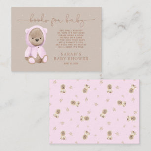 Neutral Pink Teddy Bear Baby Shower Book Request Enclosure Card