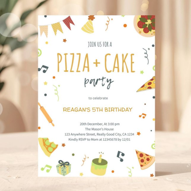 Neutral Pizza Party Minimalist Modern Invitation (Pizza and Cake Party Birthday Invitation Template Slice Slice Baby Invitation)