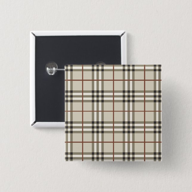 Neutral Plaid Cozy Classic Pattern Button (Front & Back)