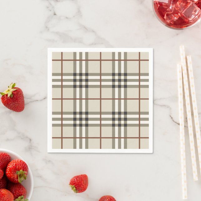 Neutral Plaid Cozy Classic Pattern Napkins (Insitu)