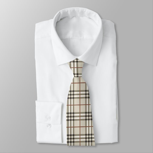 Neutral Plaid Cozy Classic Pattern Neck Tie (Tied)