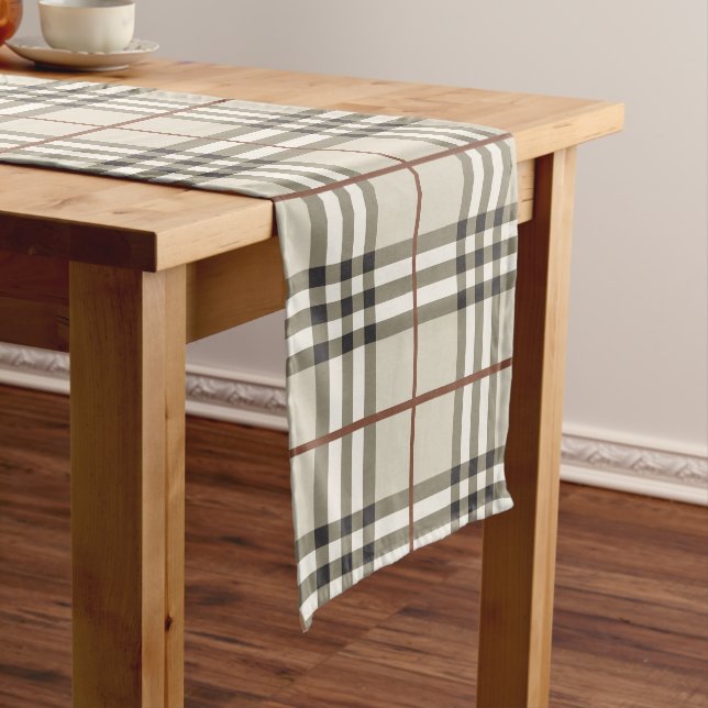 Neutral Plaid Cozy Classic Pattern Short Table Runner (In Situ)