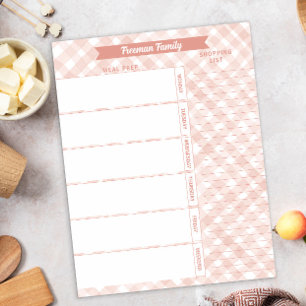 Neutral Plaid Family Meal Planner & Shopping List  Notepad