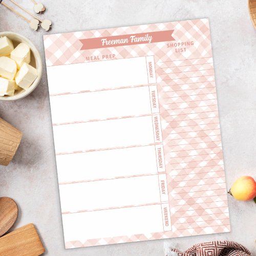 Neutral Plaid Family Meal Planner  Shopping List  Notepad