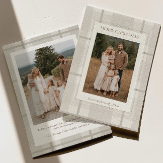 Neutral Plaid Family Photo Christmas Card