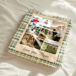 Neutral Plaid Kids Multiple Photos Monogram Fleece Blanket