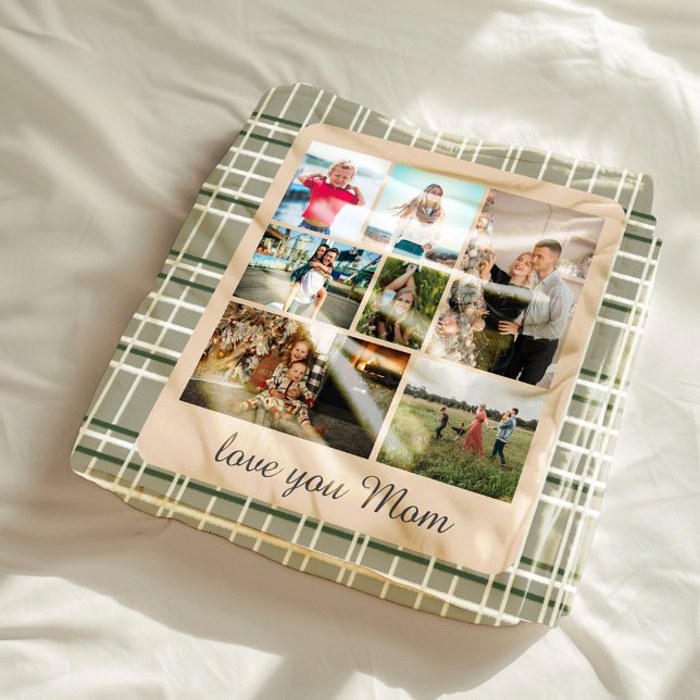 Neutral Plaid Kids Multiple Photos Monogram Fleece Blanket (Creator Uploaded)