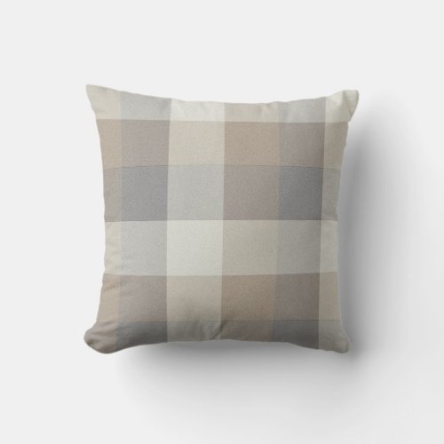 Neutral Plaid Tan Gray Ivory Throw Pillow