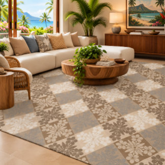 Neutral Plumeria Patchwork Tropical Rug