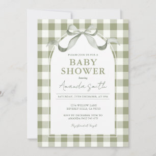 Neutral Preppy Sage Bow Baby Shower Invitation