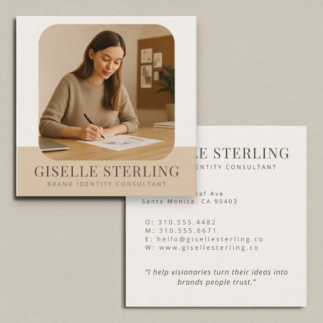 Neutral Professional Modern Name Business Photo Square Business Card (Creator Uploaded)