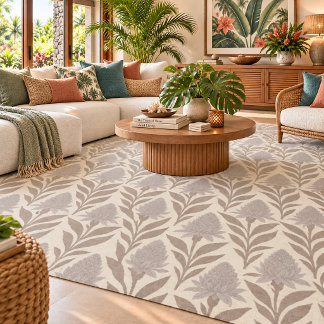 Neutral Protea Tropical Botanical Rug