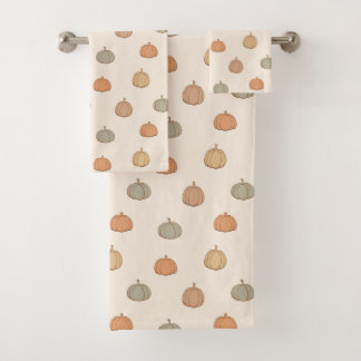 Neutral Pumpkin Boho Beige Halloween Fall Muted Bath Towel Set