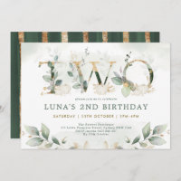 Neutral Pumpkin Fall Greenery Gold 2nd Birthday Invitation