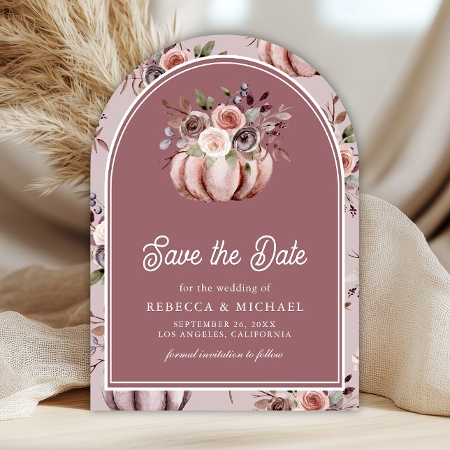 Neutral Pumpkin Floral Dusty Rose Wedding Photo Save The Date (Creator Uploaded)
