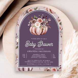 Neutral Pumpkin Floral Pale Purple Baby Shower Invitation