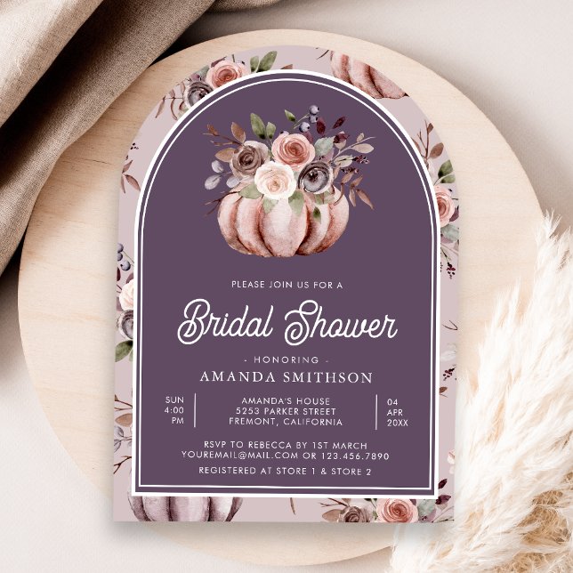 Neutral Pumpkin Floral Pale Purple Bridal Shower Invitation (Creator Uploaded)