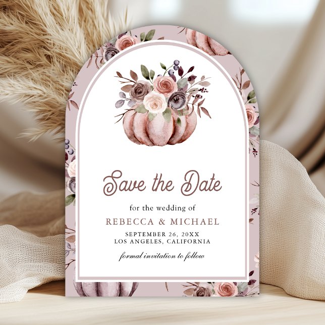 Neutral Pumpkin Floral Wedding Photo Save The Date (Creator Uploaded)