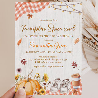 Neutral Pumpkin Spice Everything Nice Baby Shower Invitation