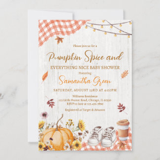Neutral Pumpkin Spice Everything Nice Baby Shower Invitation