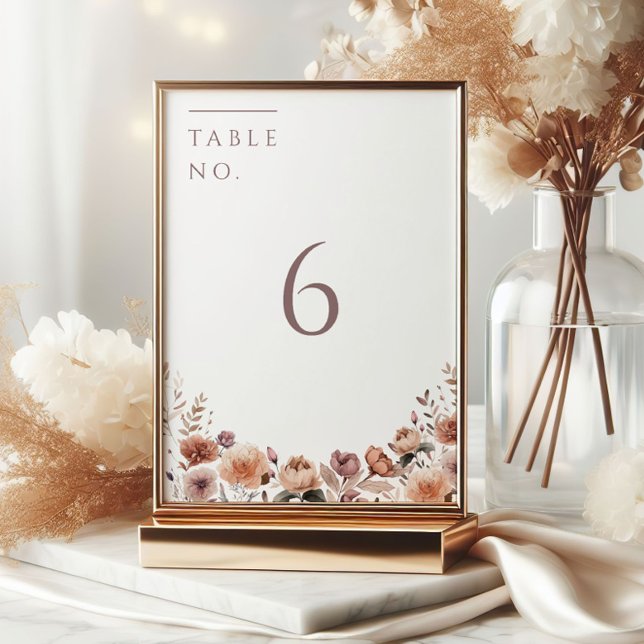 Neutral Purple Floral Wedding Table Number Card  (Creator Uploaded)