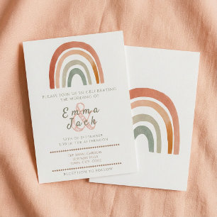 Neutral rainbow boho soft tones wedding invitation
