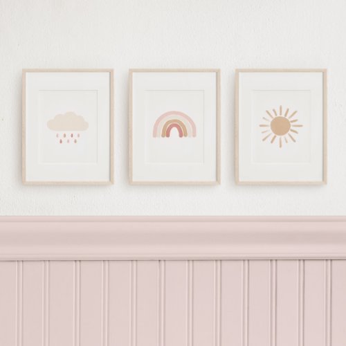 Neutral Rainbow Cloud Sun Girl Nursery Decor Wall Art Sets