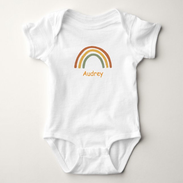 Neutral Rainbow Custom Name Baby Bodysuit (Front)