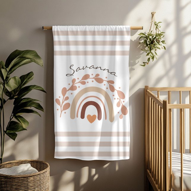 Neutral Rainbow Custom Name Baby Shower  Baby Blanket (Creator Uploaded)