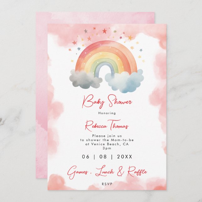 neutral rainbow orange baby shower invitation (Front/Back)