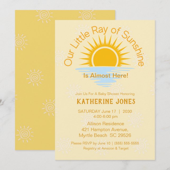 Neutral Ray of Sunshine Baby Shower Invitation (Front/Back)