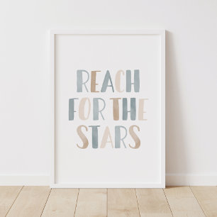 Neutral Reach for the Stars Outer Space Kids Room Poster