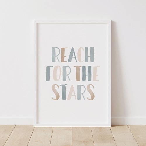 Neutral Reach for the Stars Outer Space Kids Room Poster