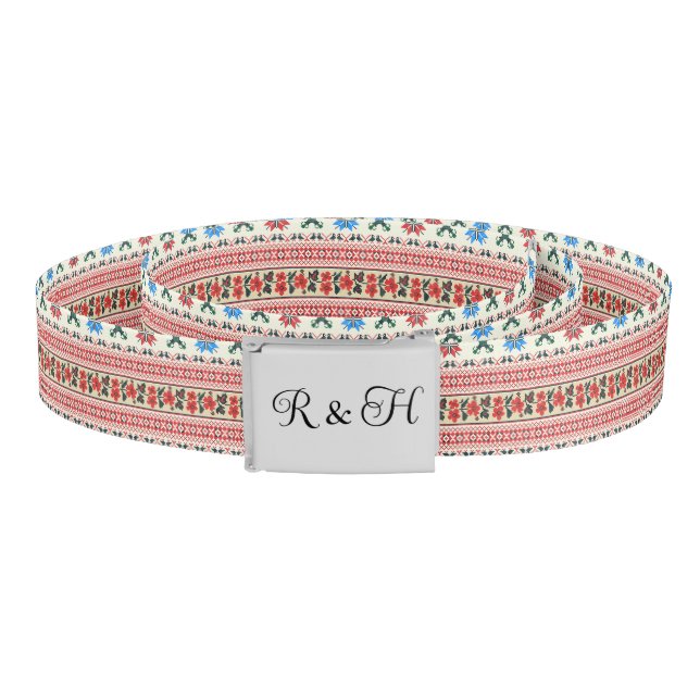Neutral Red Floral Tatreez Henna Thobe Dress Belt (Coil)