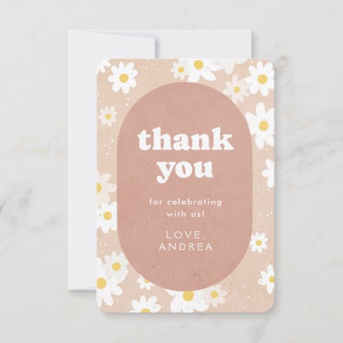 Neutral Retro Daisies Baby Shower Thank You Card