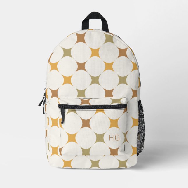 Neutral Retro Mustard Yellow Monogram Initials Printed Backpack (Front)