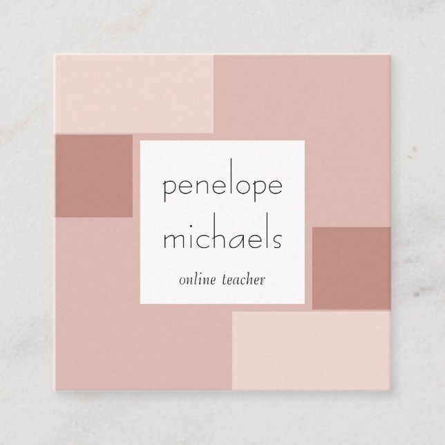 Neutral Rose Grid Square Business Card (Front)