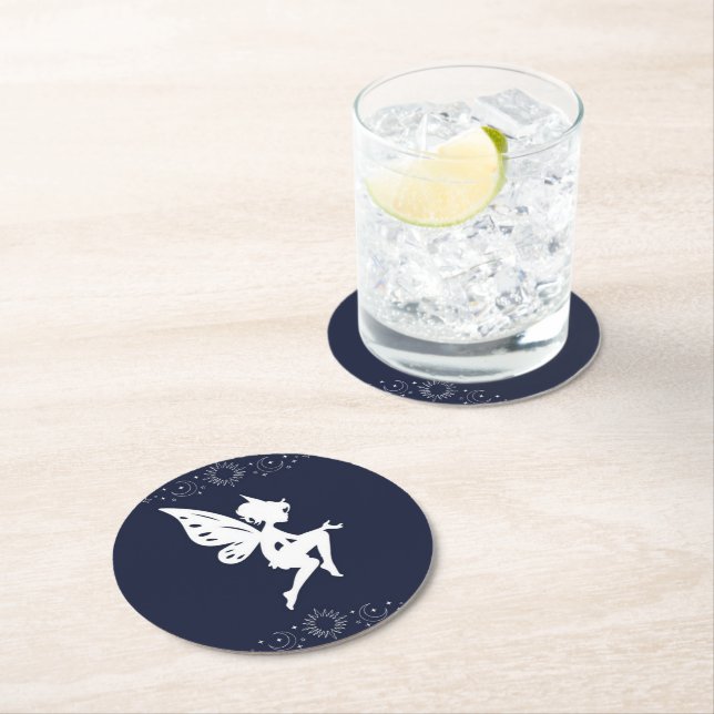 Neutral round fairy glasses port paper coaster (Insitu)
