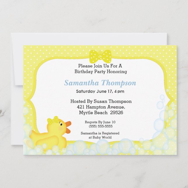 Neutral Rubber Ducky Birthday Patyr Invitations (Front)