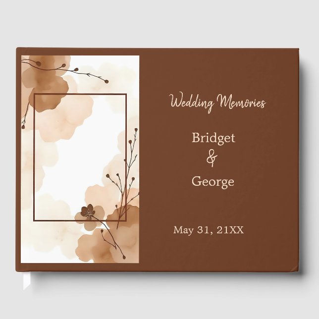 Neutral rustic abstract earthy Botanical Wedding Guest Book (Front)