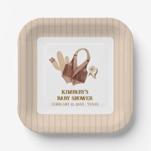 Neutral Rustic Boho Cactus Cowgirl Baby Shower Paper Plates