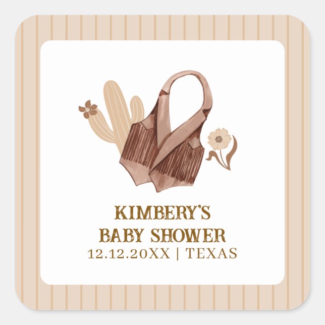Neutral Rustic Boho Cactus Cowgirl Baby Shower  Square Sticker (Front)